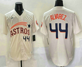 Men's Houston Astros #44 Yordan Alvarez Number Cream Throwback Cooperstown Collection Cool Base Jersey
