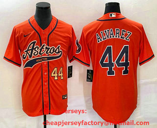 Men's Houston Astros #44 Yordan Alvarez Number Orange With Patch Cool Base Stitched Baseball Jersey