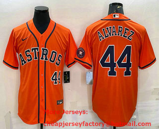 Men's Houston Astros #44 Yordan Alvarez Number Orange With Patch Stitched MLB Cool Base Nike Jersey