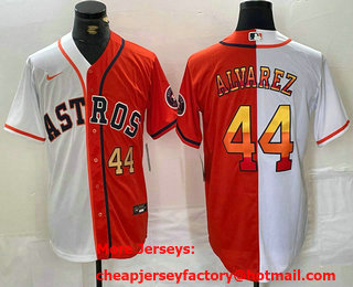 Men's Houston Astros #44 Yordan Alvarez Number White Orange Split Stitched Baseball Jersey