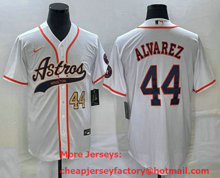 Men's Houston Astros #44 Yordan Alvarez Number White With Patch Cool Base Stitched Baseball Jersey