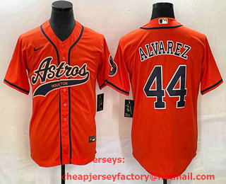 Men's Houston Astros #44 Yordan Alvarez Orange With Patch Cool Base Stitched Baseball Jersey