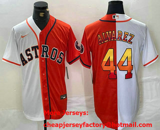 Men's Houston Astros #44 Yordan Alvarez White Orange Split Stitched Baseball Jersey