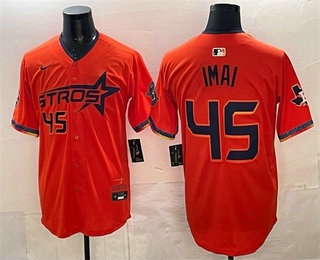 Men's Houston Astros #45 Tatsuya Imai Orange 2025 City Connect With Texas Patch Limited Stitched Jersey