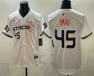 Men's Houston Astros #45 Tatsuya Imai White 2025 City Connect With Texas Patch Limited Stitched Jersey
