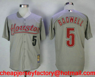 Men's Houston Astros #5 Jeff Bagwell Grey with Houston Cooperstown Collection Stitched MLB Jersey