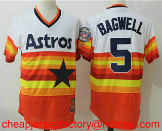 Men's Houston Astros #5 Jeff Bagwell Orange Pullover Stitched MLB Cooperstown Collection Jersey w2017 Hall of Fame Patch