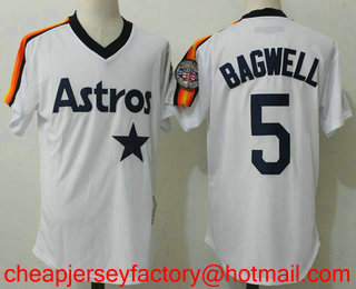 Men's Houston Astros #5 Jeff Bagwell White Pullover Stitched MLB Cooperstown Collection Jersey w2017 Hall of Fame Patch
