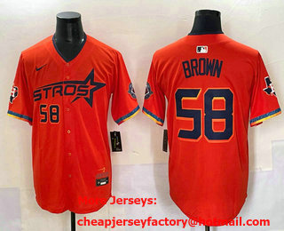 Men's Houston Astros #58 Hunter Brown Number Orange 2025 City Connect Limited Stitched Jersey