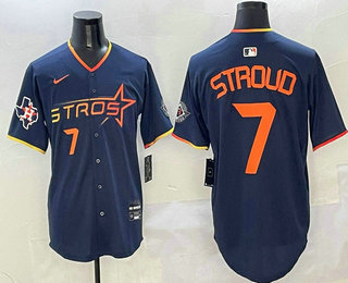 Men's Houston Astros #7 CJ Stroud Navy 2025 City Connect Limited Stitched Jersey