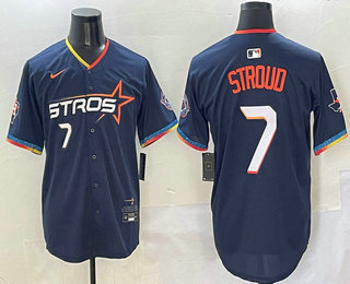 Men's Houston Astros #7 CJ Stroud Navy White 2025 City Connect Limited Stitched Jersey