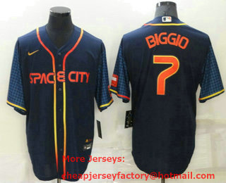 Men's Houston Astros #7 Craig Biggio 2022 Navy Blue City Connect Cool Base Stitched Jersey