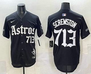 Men's Houston Astros #713 Screwston Number Black Cool Base Stitched Jersey