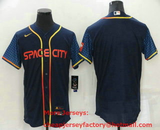 Men's Houston Astros Blank 2022 Navy Blue City Connect Flex Base Stitched Baseball Jersey