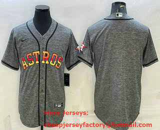 Men's Houston Astros Blank Grey Gridiron With Patch Cool Base Stitched Baseball Jersey