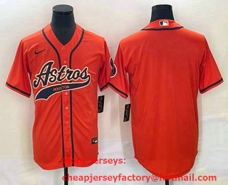 Men's Houston Astros Blank Number Orange With Patch Cool Base Stitched Baseball Jersey