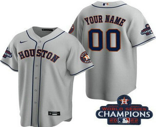 Men's Houston Astros Customized Gray 2022 World Series Champions Team Logo Cool Base Jersey
