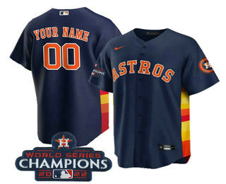 Men's Houston Astros Customized Navy 2022 World Series Champions Cool Base Stitched Baseball Jersey