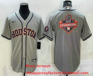 Men's Houston Astros Grey Champions Big Logo With Patch Stitched MLB Cool Base Nike Jersey