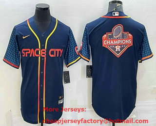 Men's Houston Astros Navy Blue City Connect Champions Big Logo With Patch Stitched MLB Cool Base Nike Jersey