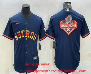 Men's Houston Astros Navy Blue Rainbow Champions Big Logo Stitched MLB Cool Base Nike Jersey