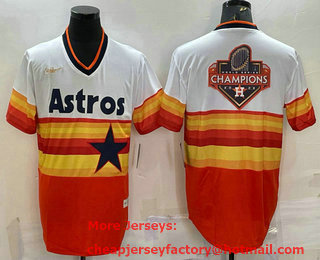 Men's Houston Astros Orange Rainbow Cooperstown Champions Big Logo Stitched MLB Cool Base Nike Jersey