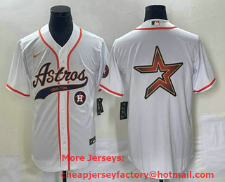 Men's Houston Astros White Team Big Logo Cool Base Stitched Baseball Jersey 04