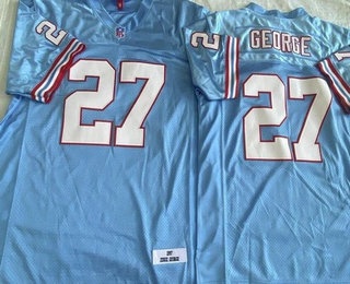 Men's Houston Oilers #27 Eddie George Light Blue 1997 Throwback Jersey