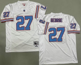 Men's Houston Oilers #27 Eddie George White 1996 Throwback Jersey