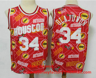 Men's Houston Rockets #34 Hakeem Olajuwon Red Tear Up Pack Mitchell & Ness Swingman Jeresy