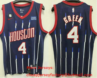 Men's Houston Rockets #4 Jalen Green Black 6 Patch 2022 City Edition Swingman Stitched Jersey With Sponsor