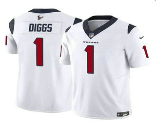 Men's Houston Texans #1 Stefon Diggs White 2024 FUSE Vapor Stitched Jersey
