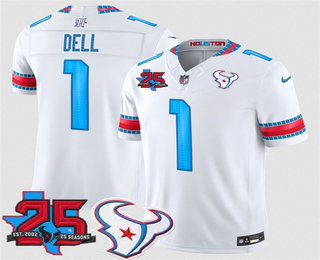 Men's Houston Texans #1 Tank Dell White 2026 25TH Patch FUSE Rivalries Collection Limited Jersey