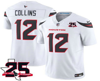 Men's Houston Texans #12 Nico Collins Limited White 25TH Patch FUSE Vapor Jersey