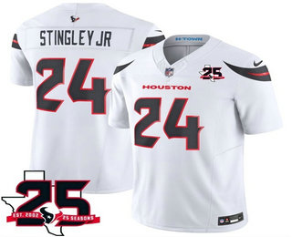 Men's Houston Texans #24 Derek Stingley Jr Limited White 25TH Patch FUSE Vapor Jersey