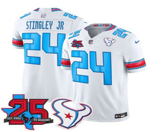 Men's Houston Texans #24 Derek Stingley Jr White 2026 25TH Patch FUSE Rivalries Collection Limited Jersey