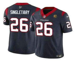 Men's Houston Texans #26 Devin Singletary Navy 2023 FUSE With John Madden Patch Vapor Limited Stitched Jersey
