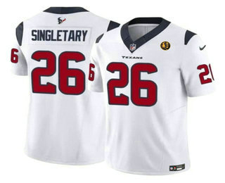 Men's Houston Texans #26 Devin Singletary White 2023 FUSE With John Madden Patch Vapor Limited Stitched Jersey