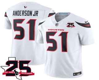 Men's Houston Texans #51 Will Anderson Jr Limited White 25TH Patch FUSE Vapor Jersey