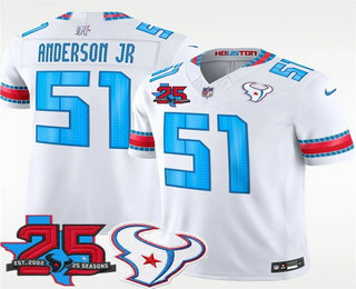 Men's Houston Texans #51 Will Anderson Jr White 2026 25TH Patch FUSE Rivalries Collection Limited Jersey
