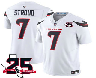 Men's Houston Texans #7 CJ Stroud Limited White 25TH Patch FUSE Vapor Jersey