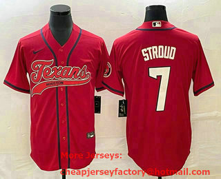 Men's Houston Texans #7 CJ Stroud Red With Patch Cool Base Stitched Baseball Jersey