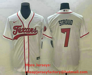 Men's Houston Texans #7 CJ Stroud White With Patch Cool Base Stitched Baseball Jersey