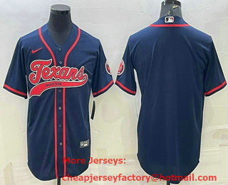 Men's Houston Texans Blank Navy With Patch Cool Base Stitched Baseball Jersey