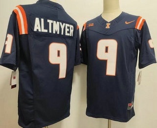 Men's Illinois Fighting Illini #9 Luke Altmyer Limited Navy College Football Jersey