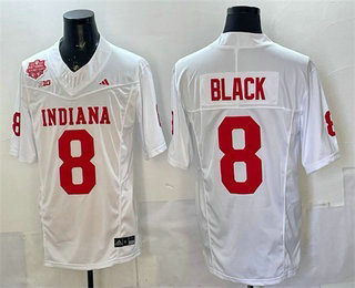 Men's Indiana Hoosiers #8 Kaelon Black White FUSE 2025 National Champions Patch College Football Jersey