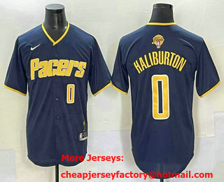 Men's Indiana Pacers #0 Tyrese Haliburton Navy 2025 Finals Vapor Stitched Baseball Jersey