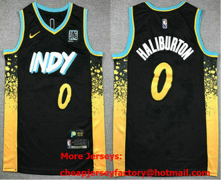 Men's Indiana Pacers #0 Tyrese Haliburton Navy Blue 2023 City Icon Sponsor Swingman Jersey