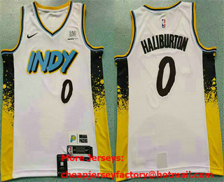 Men's Indiana Pacers #0 Tyrese Haliburton White 2024 City Icon Sponsor Swingman Jersey