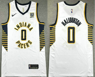 Men's Indiana Pacers #0 Tyrese Haliburton White Association Edition Sponsor Stitched Jersey